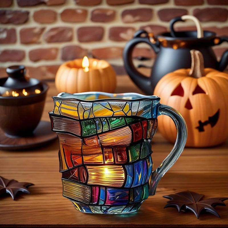 OTTNSA 3D Painted Glass Mug Colorful Ceramic Coffee Cup 12oz, Hand-Painted Vintage Style Mug for Readers, Book Lovers, Women, Gift for Birthday or Office Use - Image 5